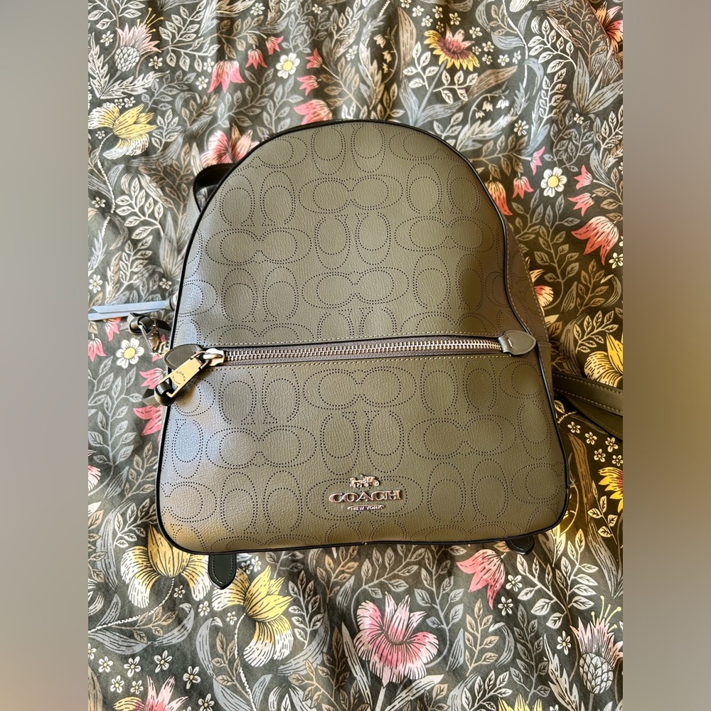 Beautiful green leather signature Coach backpack purse